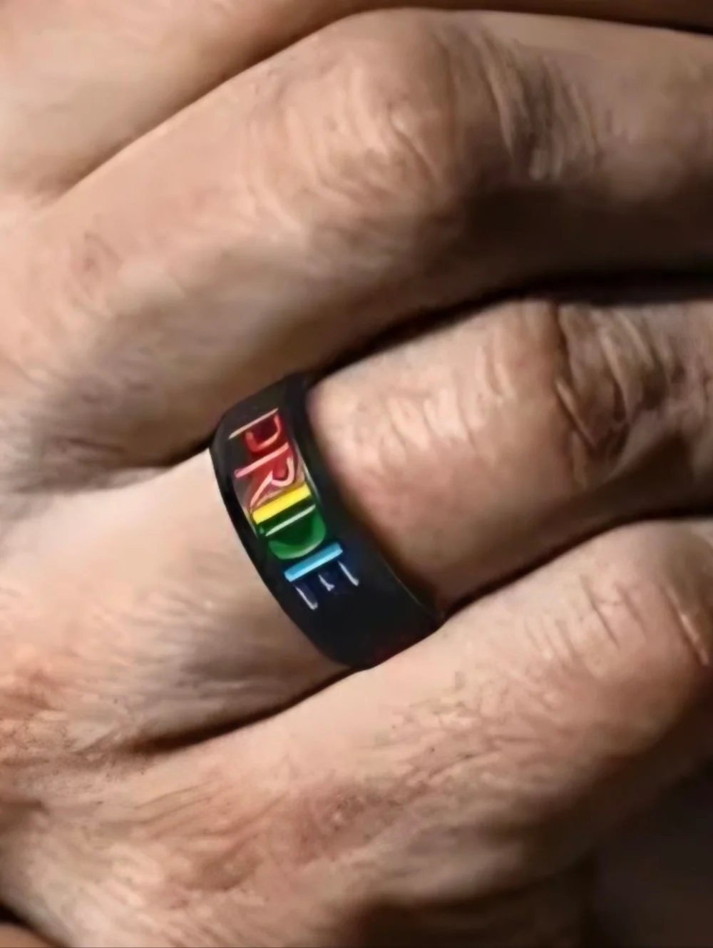New Stainless Steel Black PRIDE Ring with Rainbow Lettering Size 11